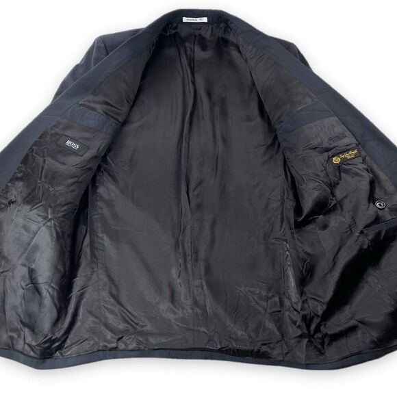 BOSS Hugo Boss Blazer Mens 40L Navy Pinstripe Double Breasted Al Capone Catania - Picture 5 of 12